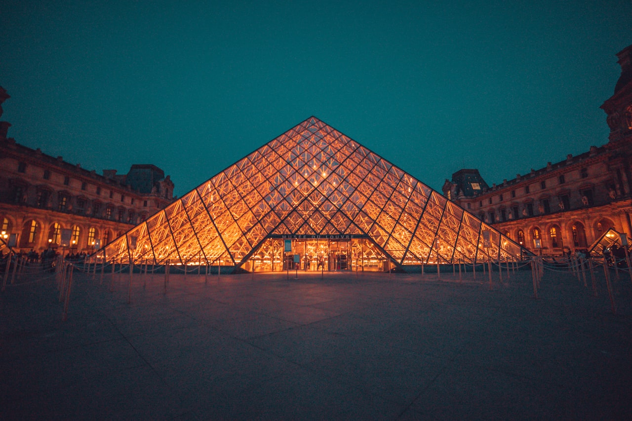 The Louvre pyramid at night